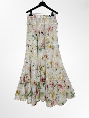 THE NU VINTAGE Floral Cotton Gauze Maxi Skirt Pink Yellow L NWT